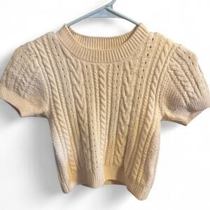 Free People Cream Cable-Knit Cropped Sweater S